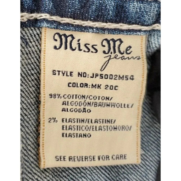 MISS ME Bermuda Jean Shorts Size 27 Blue Embroidered Studs Rhinestone Zip Fly - Picture 7 of 9